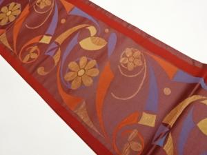 花に抽象模様織出し袋帯